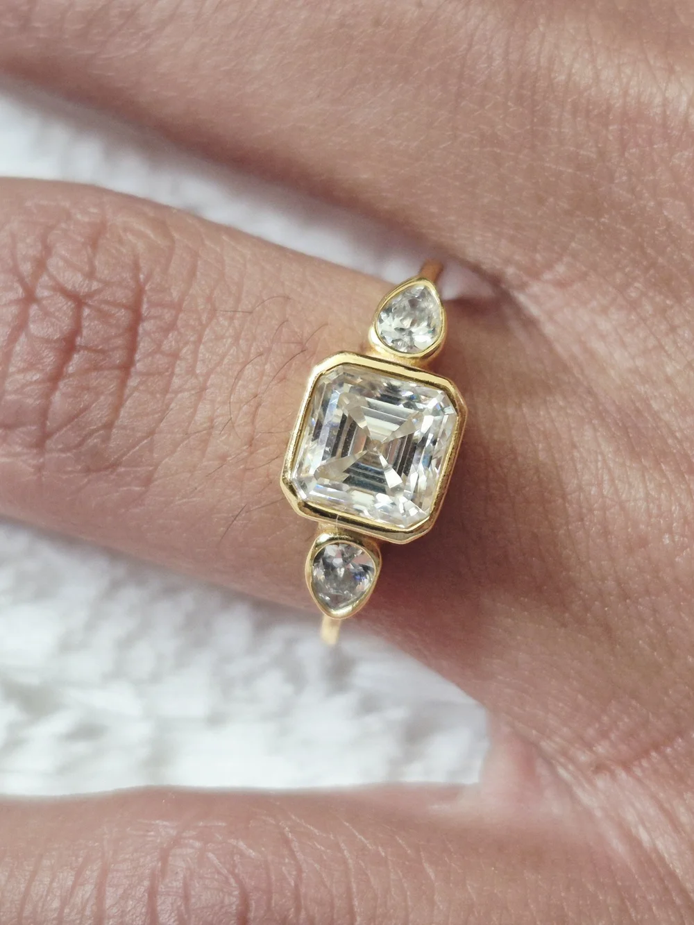 14k Yellow Gold Plated Three Stone Ring